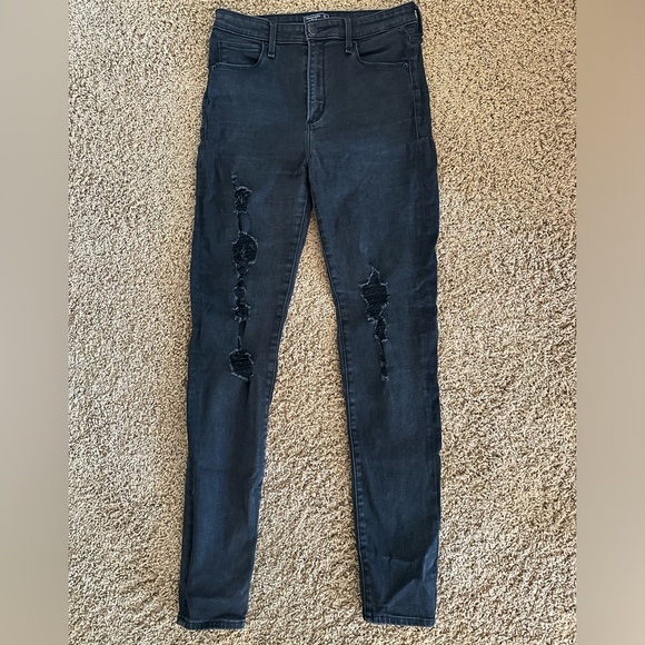 Abercrombie & Fitch Simone High Rise Super Skinny Black Ripped Jeans Size 27/4 - Picture 1 of 4